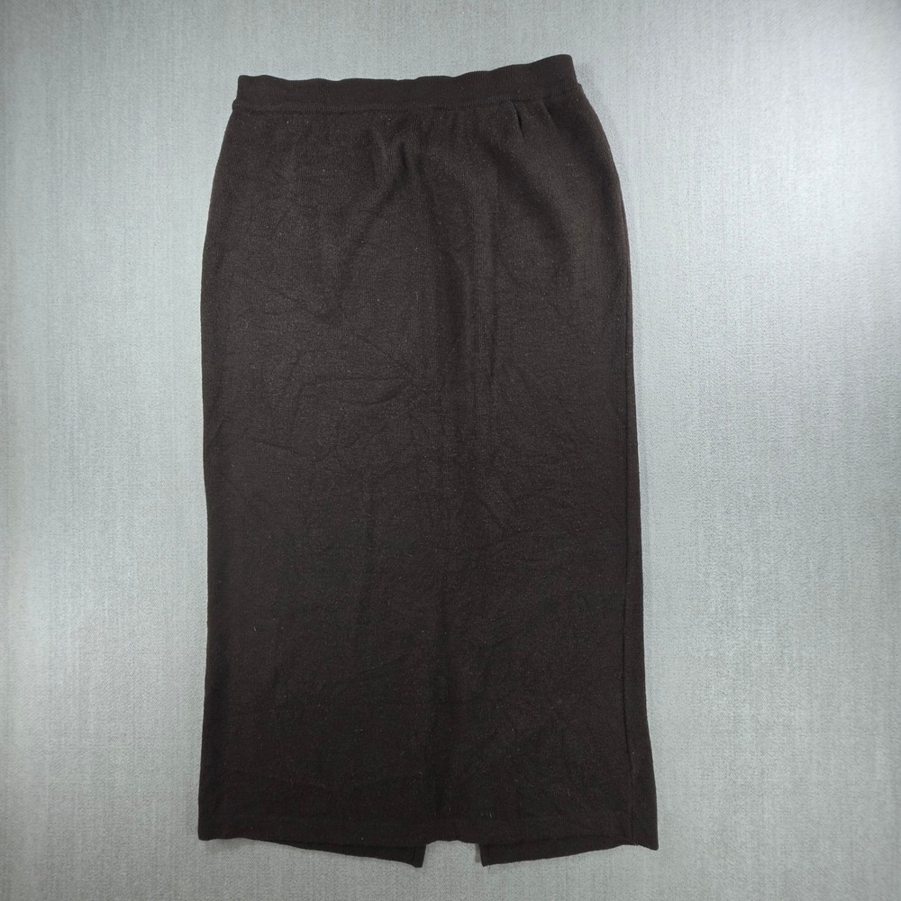 Dressbarn Knit Midi Skirt Womens Medium Brown Elastic Waist Back Slit Acrylic